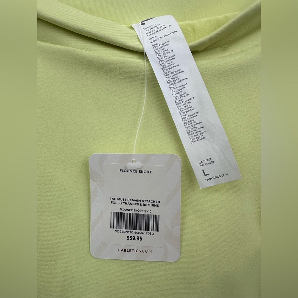 NWT Fabletics Flounce Skirt - LG - Lemon Crème skirt w/built-in shorts & pockets - Picture 3 of 16
